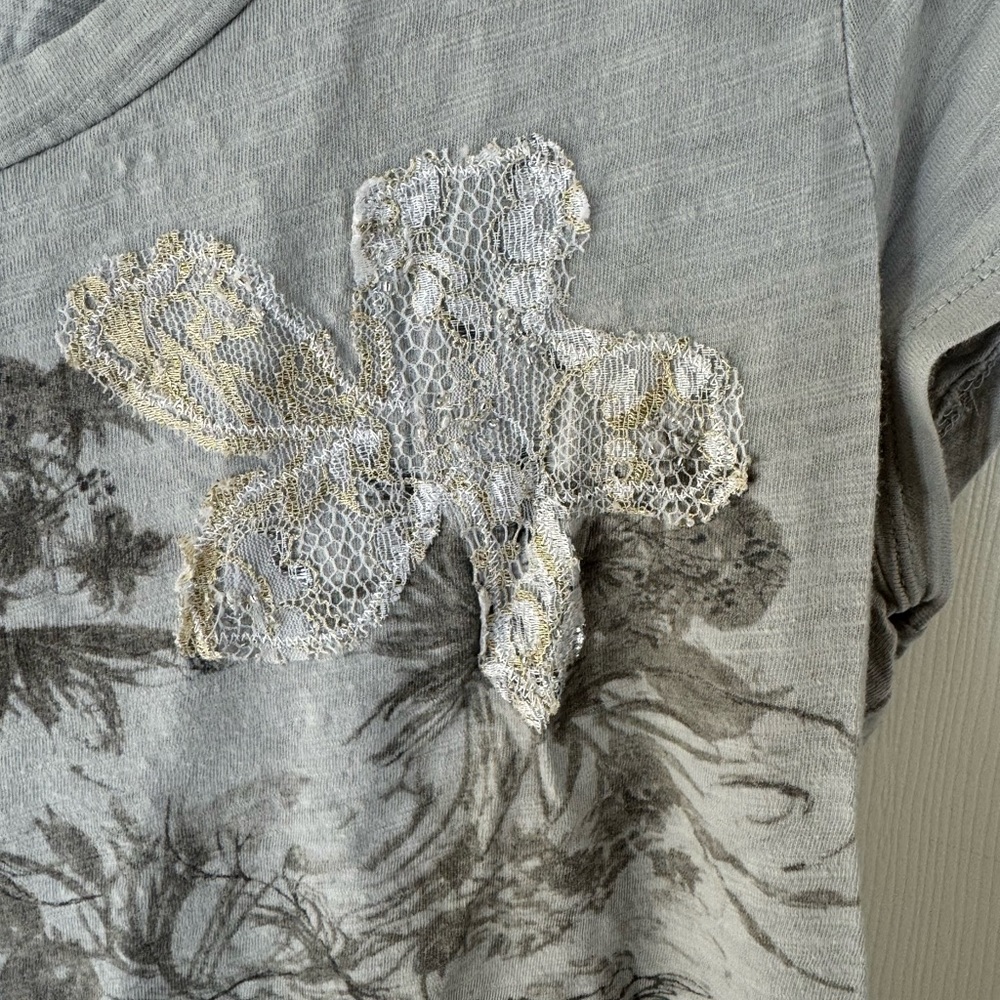 Ann Taylor Loft bluish grey short sleeve shirt - Picture 4 of 7